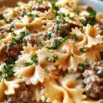 Beef and Bowtie Pasta with Alfredo Sauce 23 Beef and Bowtie Pasta with Alfredo Sauce