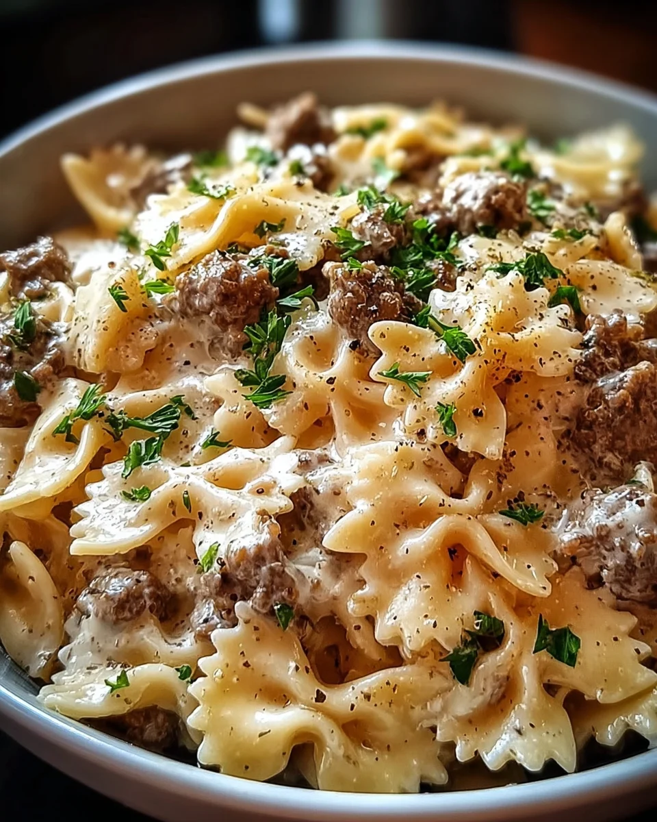 Beef and Bowtie Pasta with Alfredo Sauce 22 Beef
