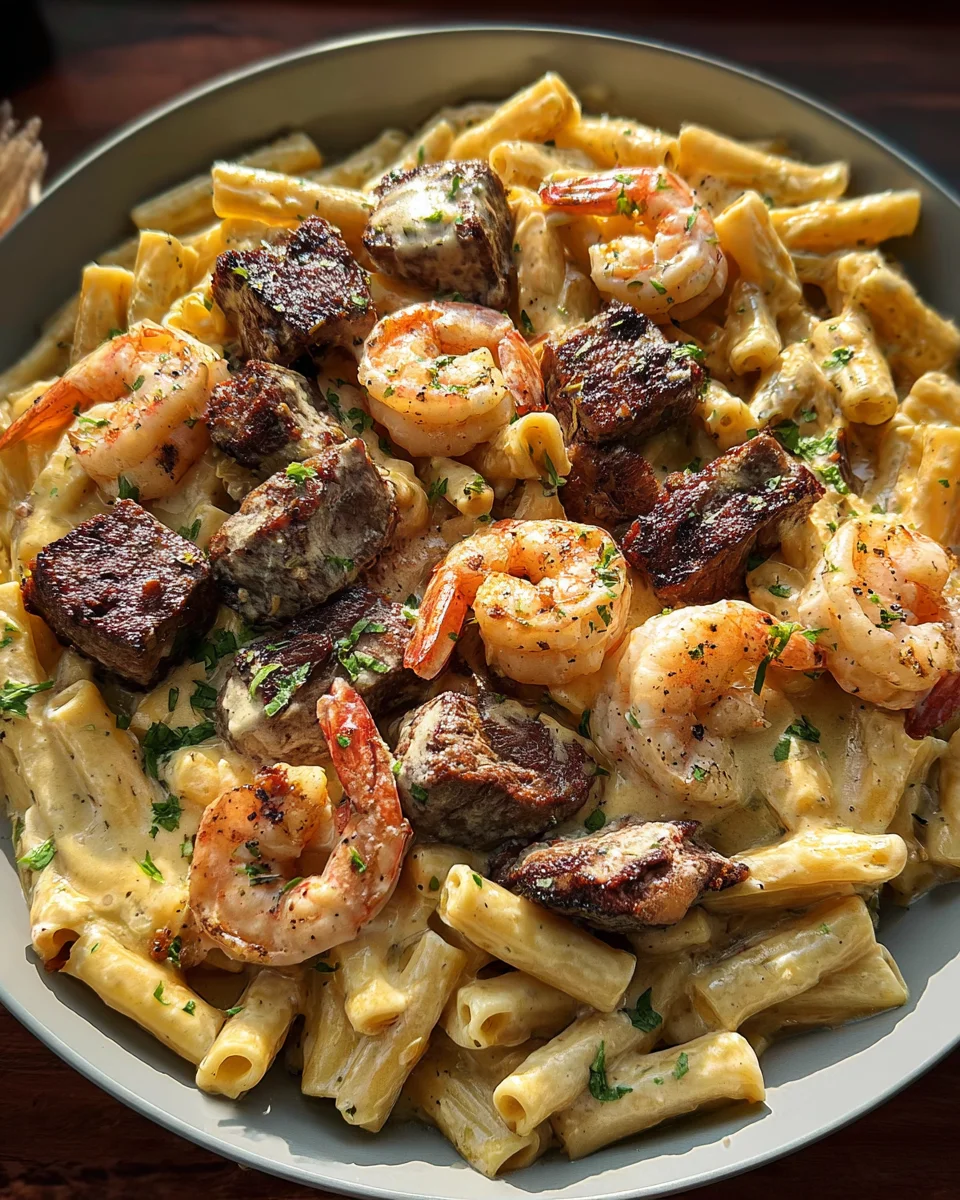 Blackened Steak and Shrimp Alfredo 20 Blackened