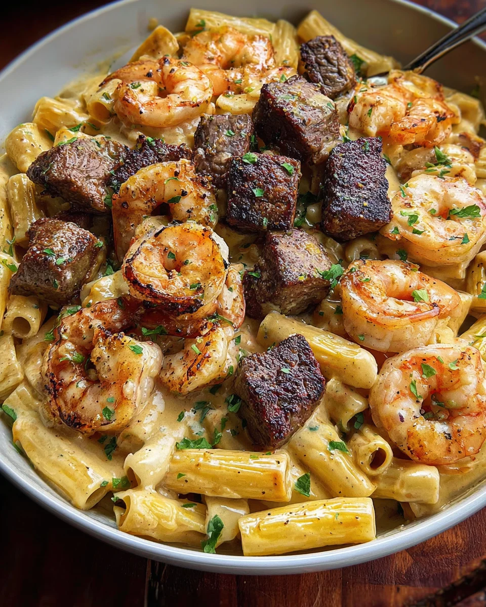 Blackened Steak and Shrimp Alfredo 21 Blackened