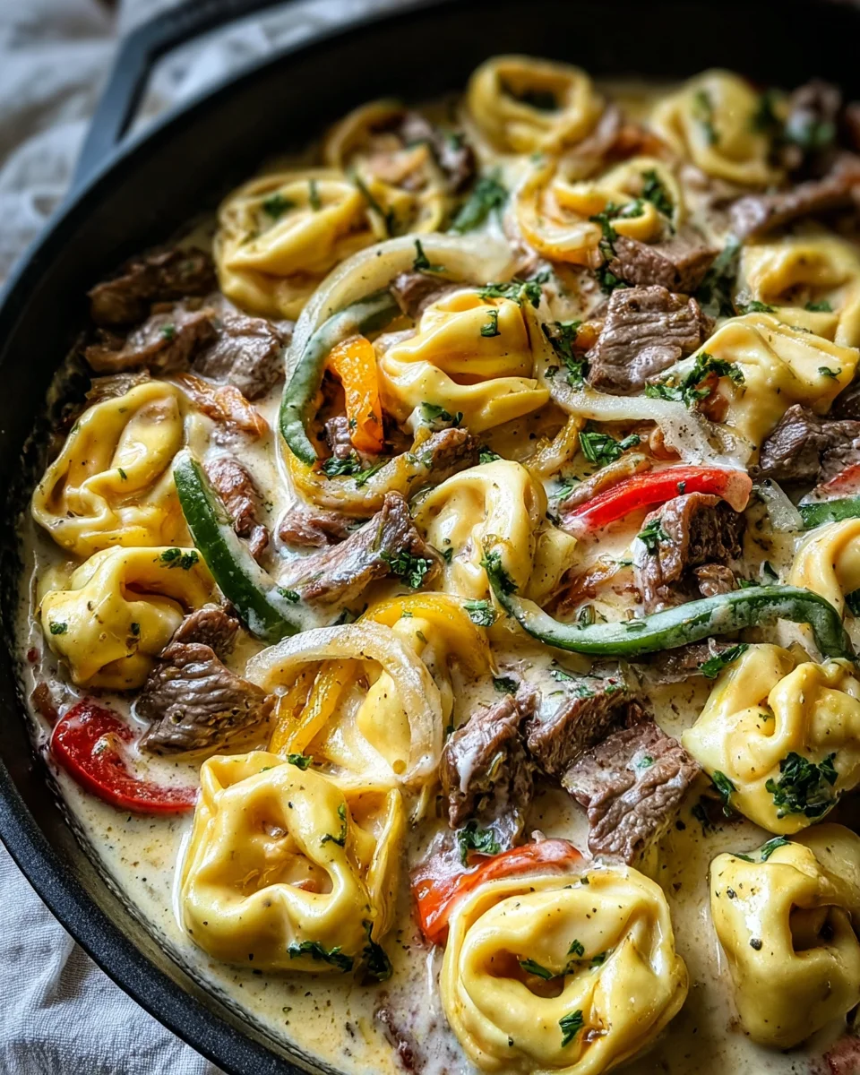 Cheesesteak Tortellini in Creamy Provolone Sauce