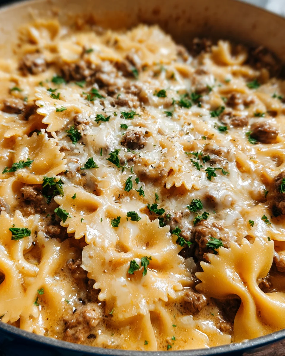 Cheesy Beef and Bowtie Pasta in Garlic Butter 25 Cheesy