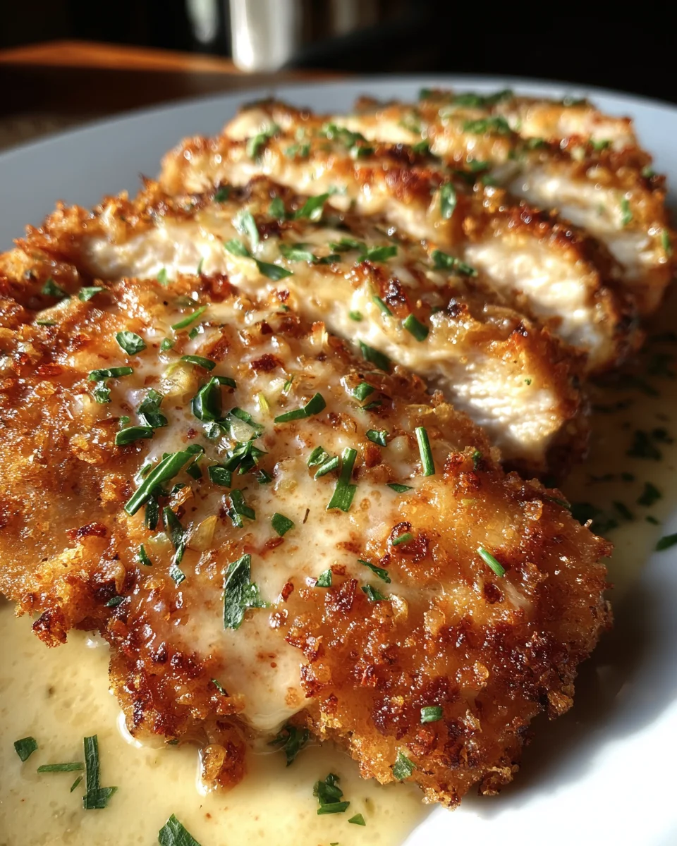 Crispy Parmesan Chicken with a Rich Garlic Sauce