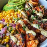 Grilled Shrimp Bowl with Avocado, Corn Salsa & Creamy Garlic Sauce 33 Grilled Shrimp Bowl with Avocado, Corn Salsa & Creamy Garlic Sauce