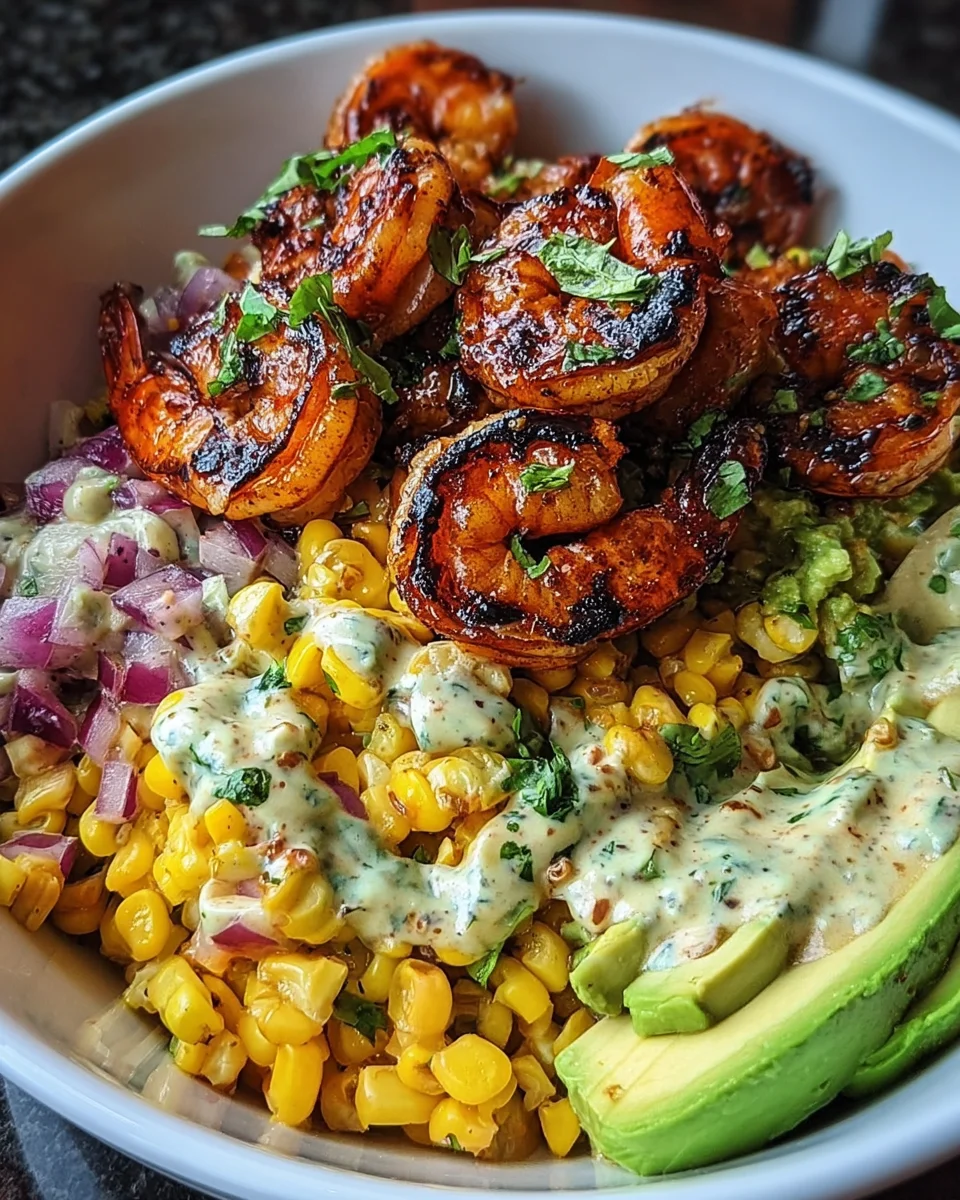 Grilled Shrimp Bowl with Avocado, Corn Salsa & Creamy Garlic Sauce 31 Grilled