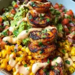 Grilled Shrimp Bowl with Avocado, Corn Salsa & Creamy Sauce 34 Grilled Shrimp Bowl with Avocado, Corn Salsa & Creamy Sauce