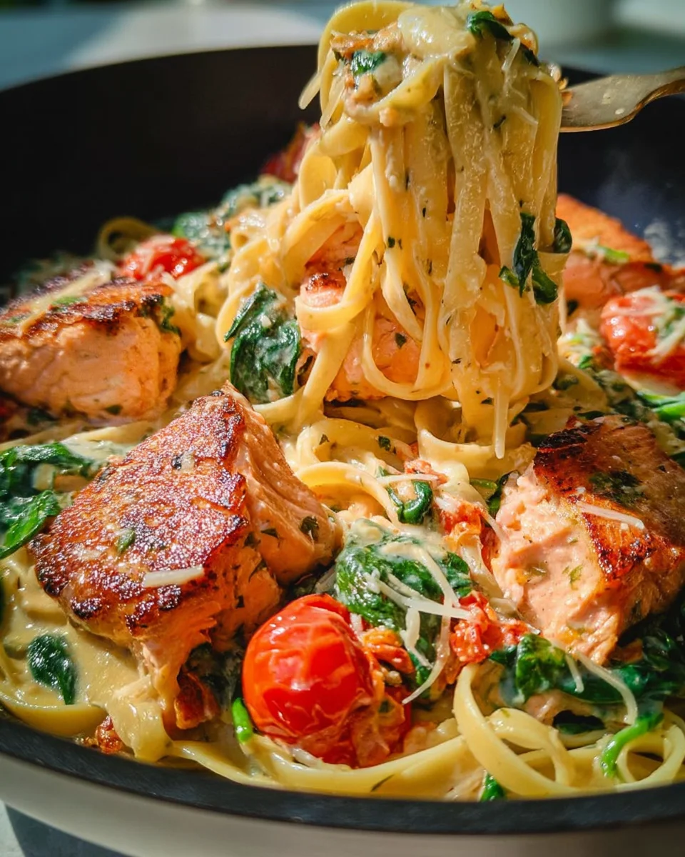 Healthy & Creamy Tuscan Salmon Pasta