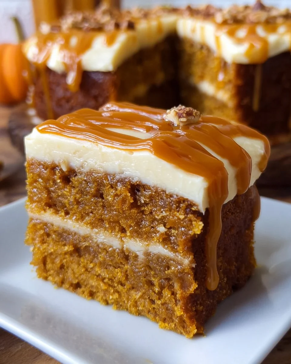 Pumpkin Cake with Caramel Cream Cheese Frosting