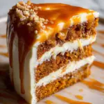 Pumpkin Cake with Cream Cheese Frosting and Salted Caramel Drizzle