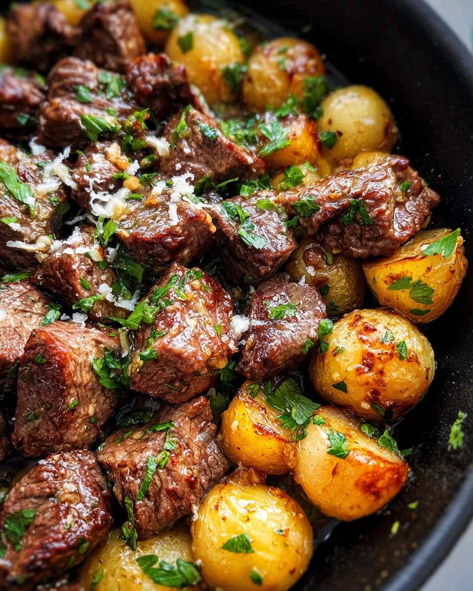 Slow Cooker Garlic Butter Beef Bites & Potatoes