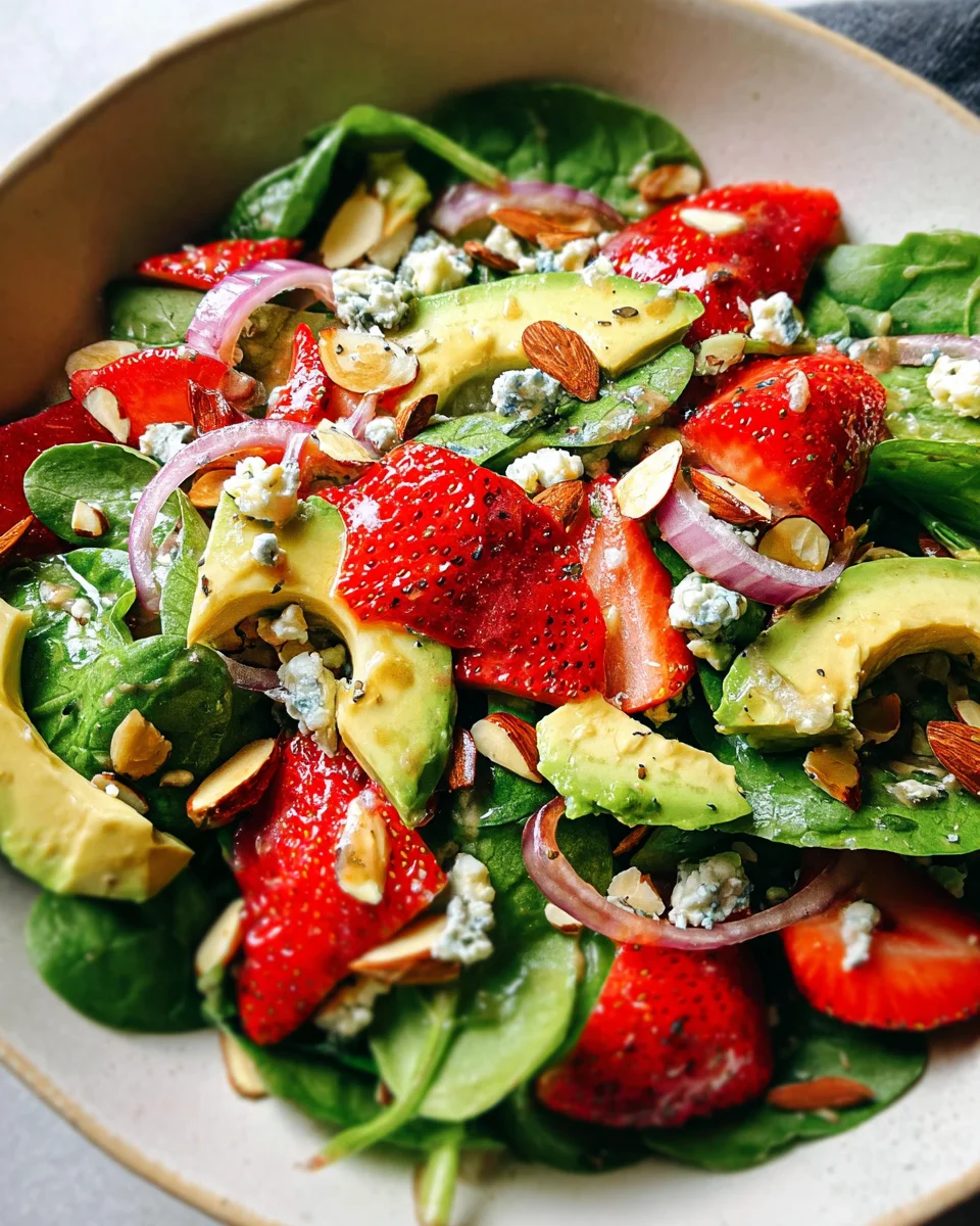 Strawberry Avocado Spinach Salad with Poppyseed Dressing
