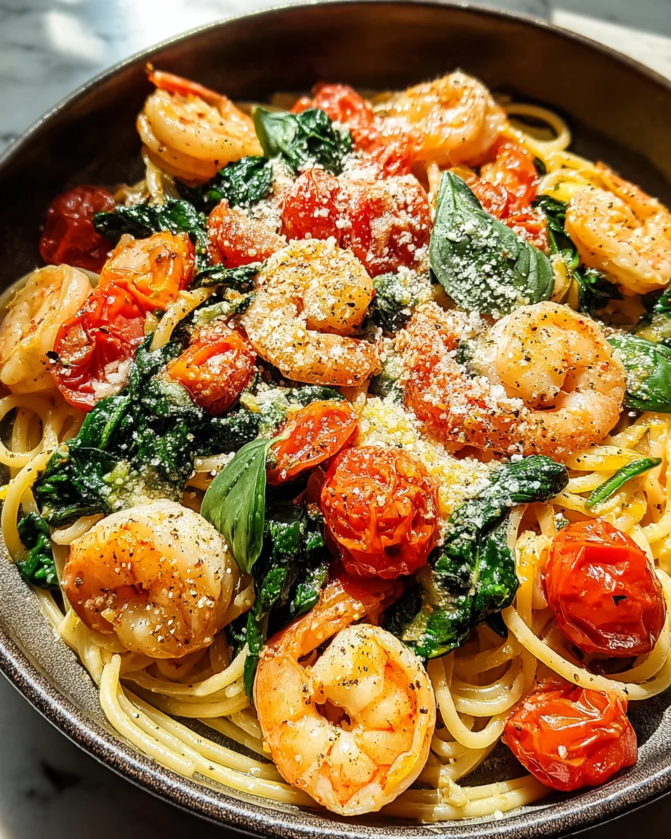 Tomato Spinach Shrimp Pasta